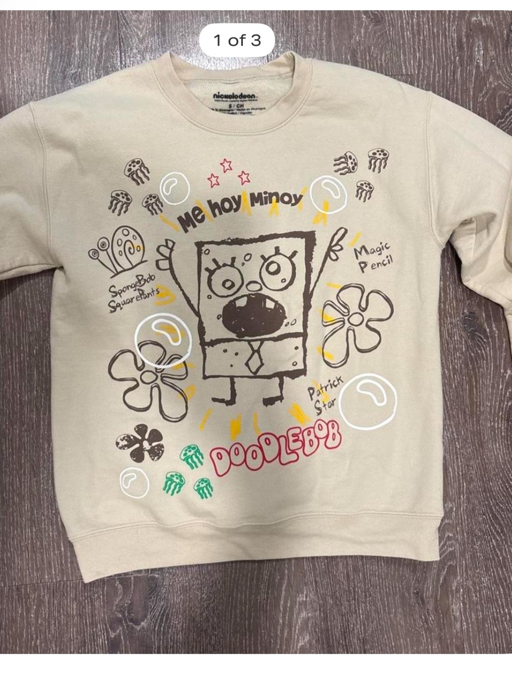 Nickelodeon SpongeBob Doodle Pullover Sweatshirt - Beige, Yellow, Brown